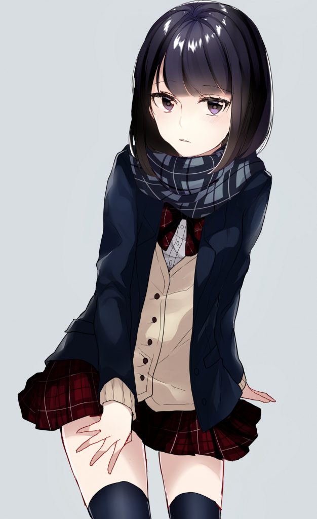 Wallpaper : illustration, anime girls, short hair, black hair, sweater