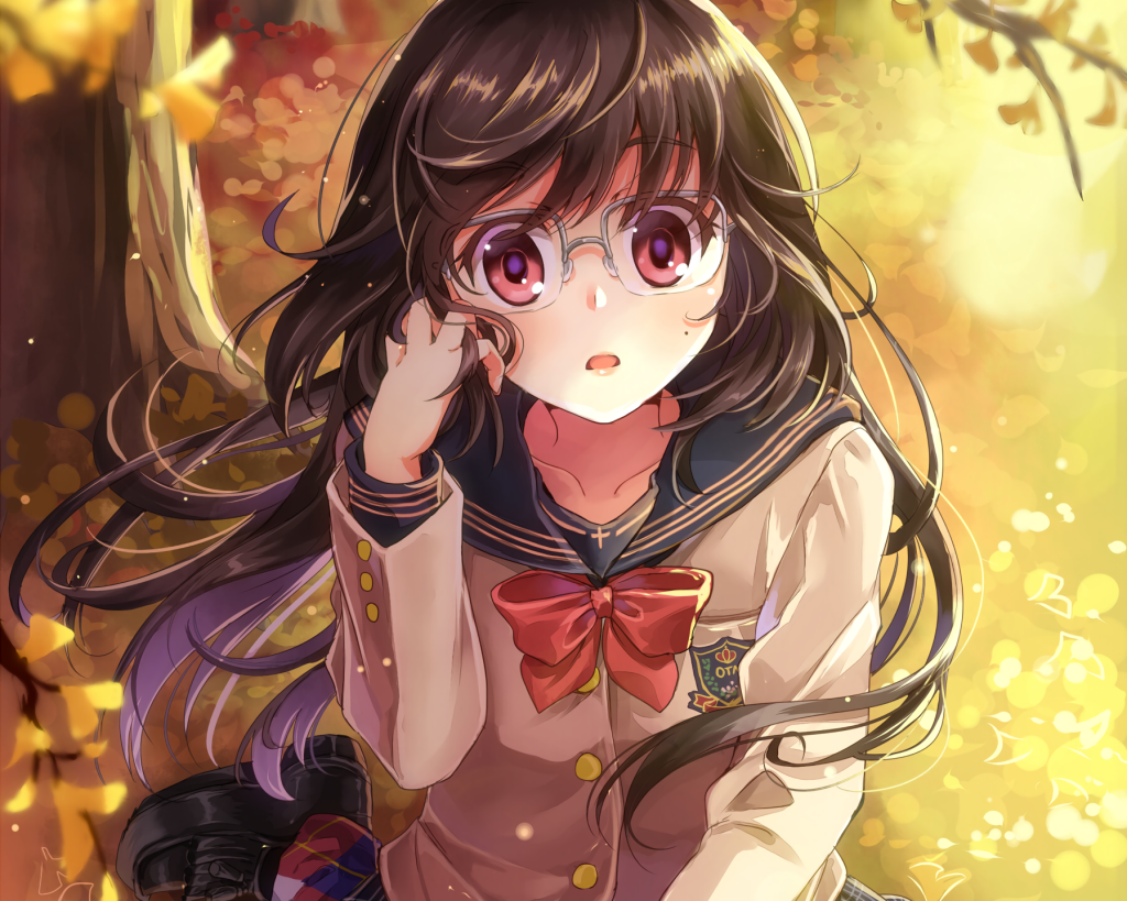 Download 1796x1437 Anime Girl, Glasses, Meganekko, School Uniform, Cute