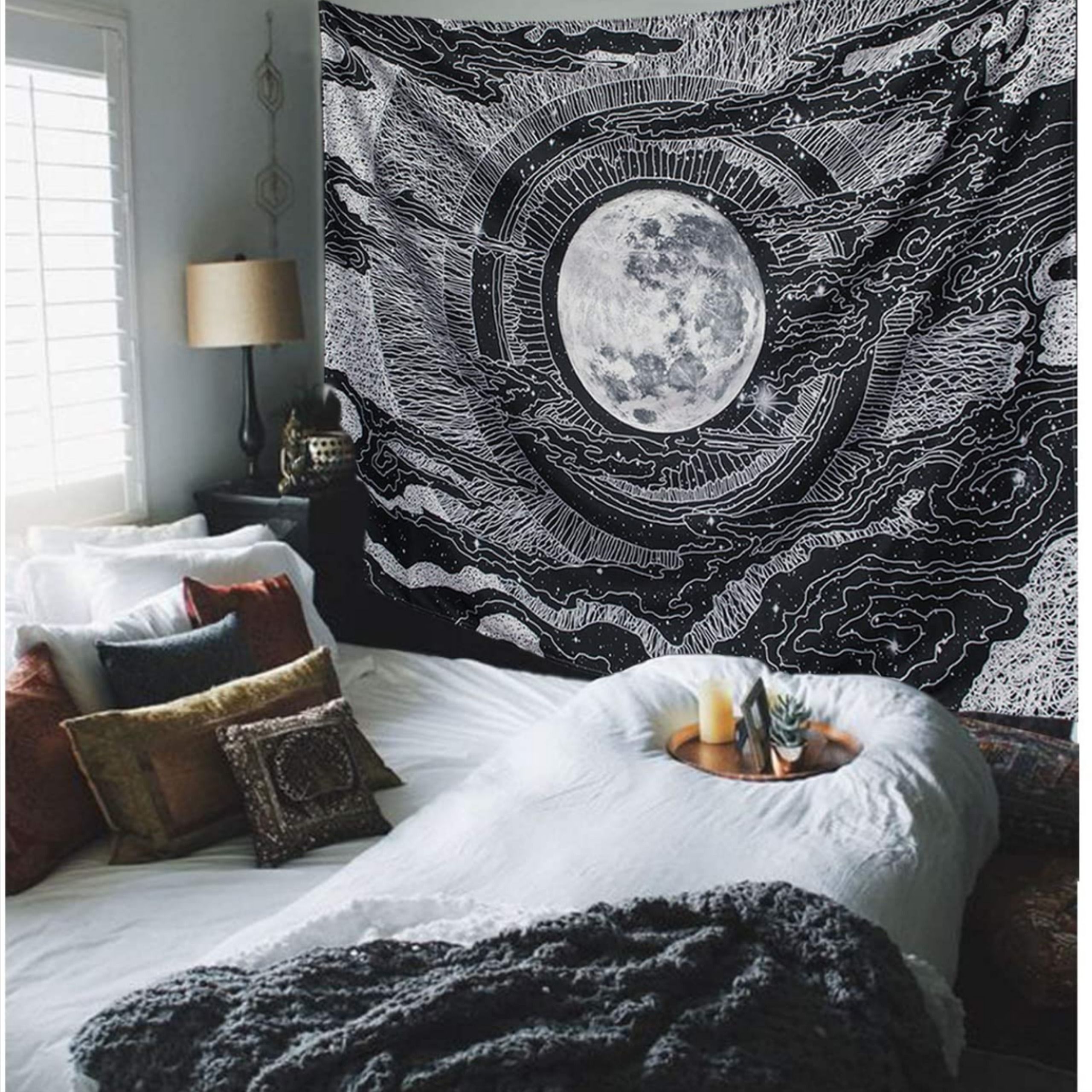 Moon Tapestry - Black and White - Dark Aesthetic - Bedroom Wall Decor