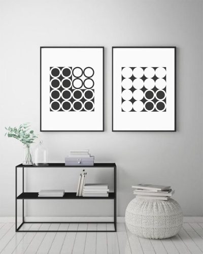 Black & White Geometric Wall Art, Modern Printable Wall Print, Set of