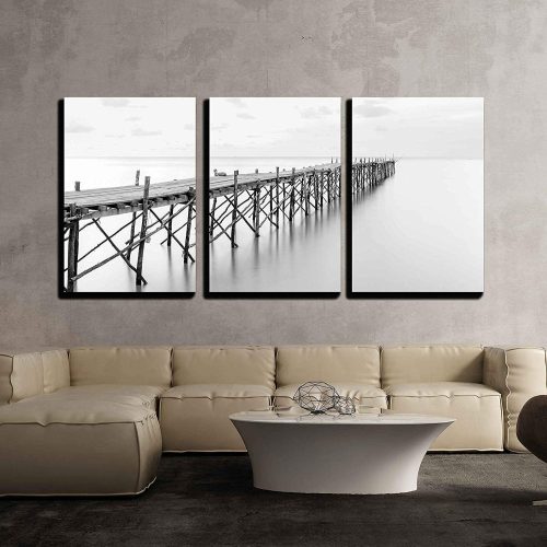 wall26-3 Piece Canvas Wall Art - Black and White Photography of a Beach