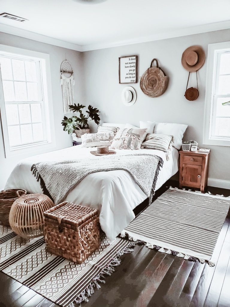 Boho Chic Bedroom - love the simple black and white color scheme. #