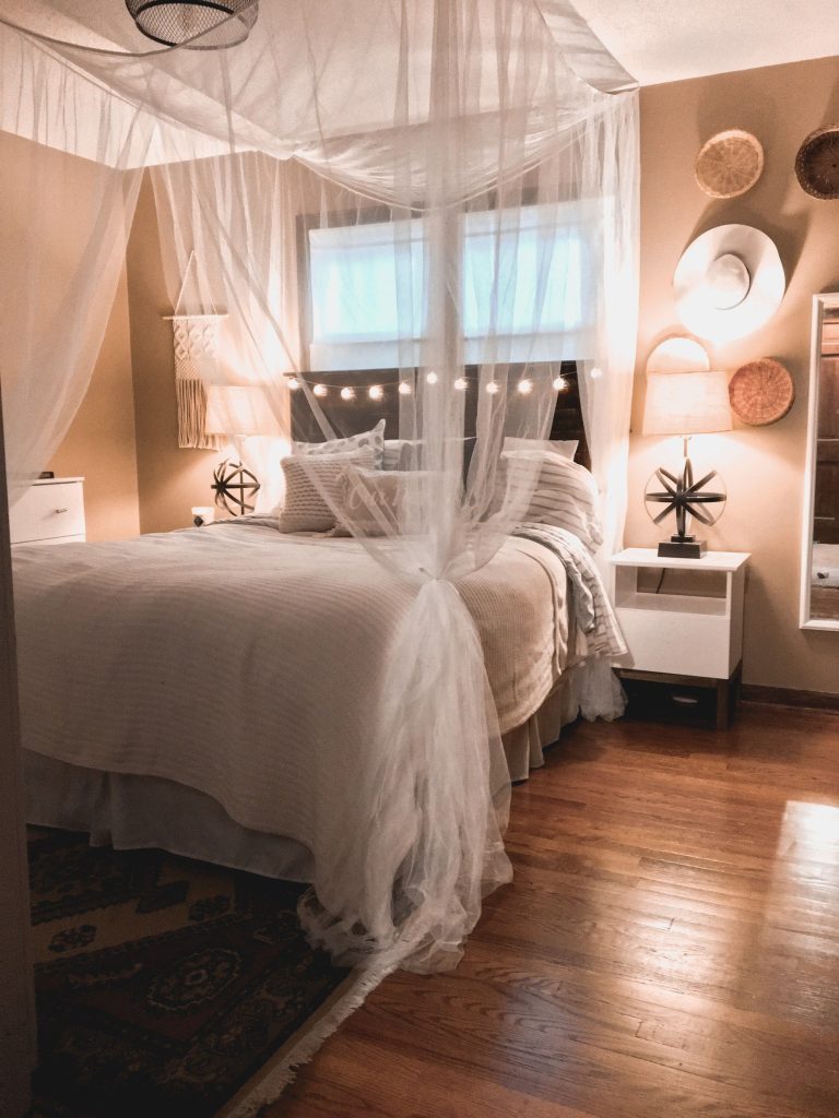 Cozy boho hygge bedroom gets updated with canopy and new ikea furniture