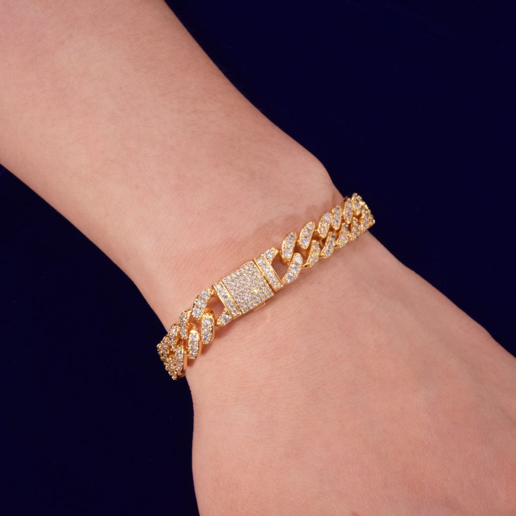 10mm Gold shiny hip hop Bracelet Bling Women Jewelry AAAA Zircon Charm