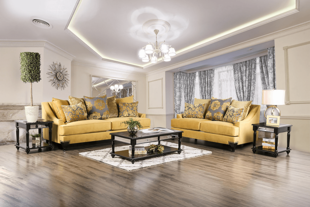 Viscontti Gold Sofa and Loveseat | Fabric Living Room Sets