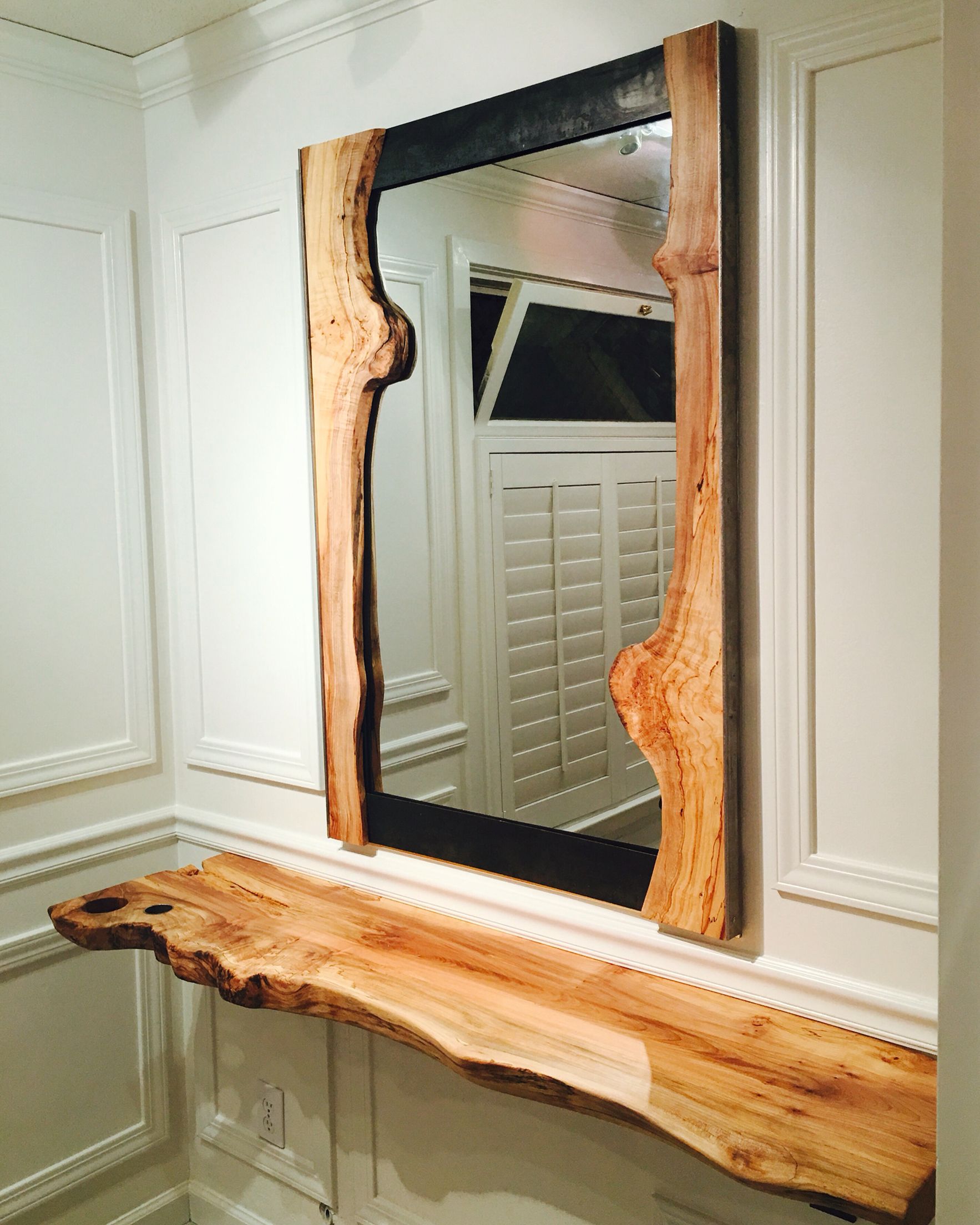 Live edge mirror frame and counter , salon station / custom design www