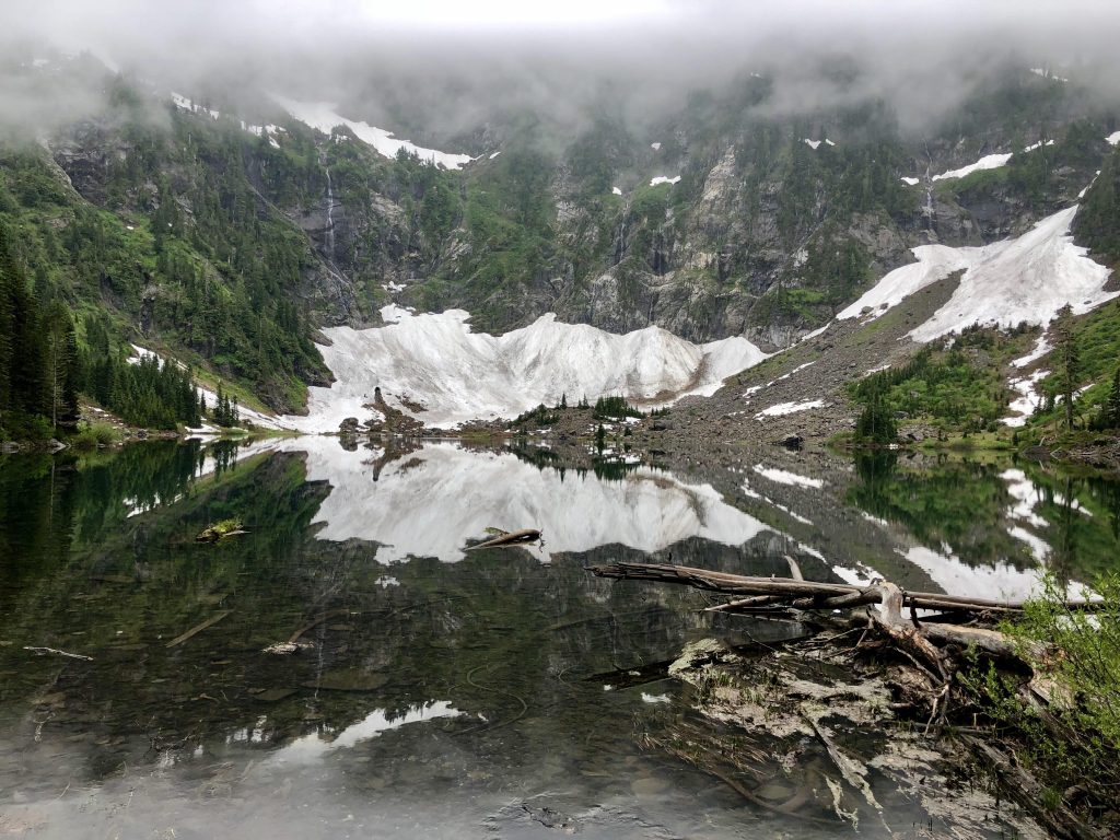 Beautiful reflection on an alpine lake in the north cascades yesterday