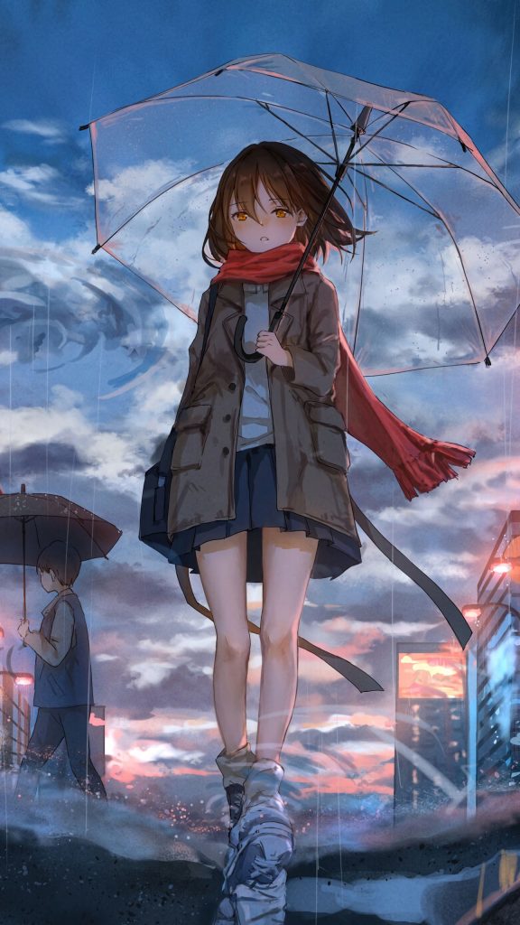 Download wallpaper 1440x2560 girl, umbrella, anime, rain, sadness qhd