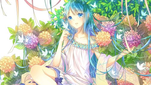 Download 1920x1080 wallpaper flowers and cute anime girl, artwork