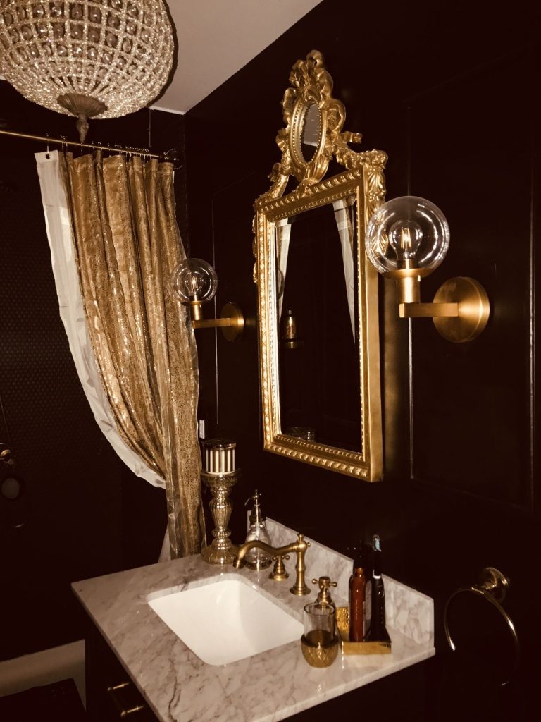 Gold and black bathroom | Black bathroom, Bathroom, Bathroom vanity