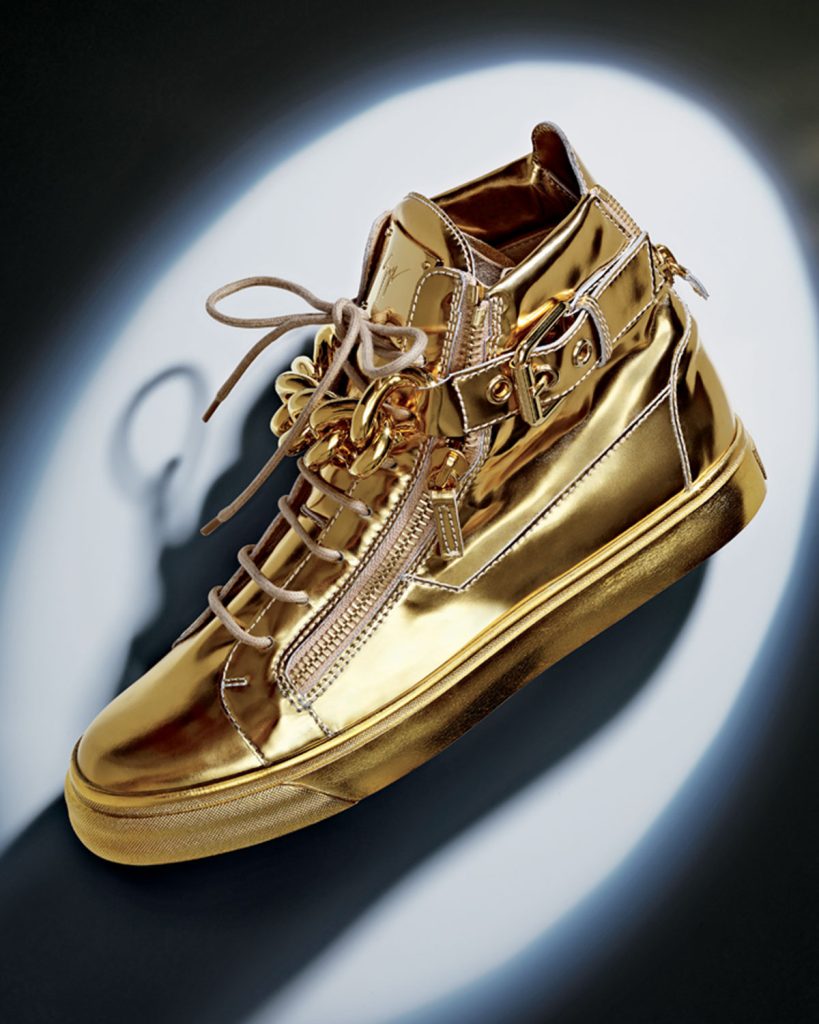 Giuseppe Zanotti Men's Metallic Chain & Zipper High-Top Sneaker, Gold