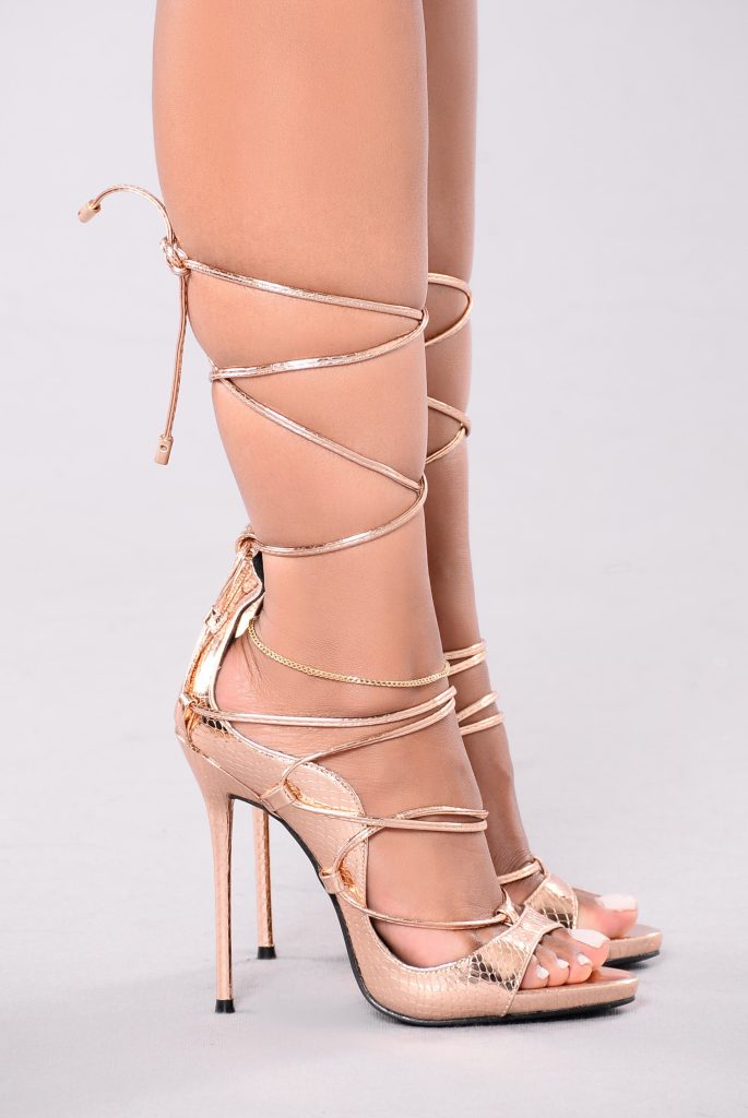 Hello Again Lace Up Heels - Rose Gold
