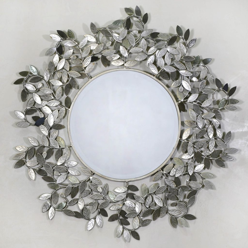Antique Silver Rose Leaf Metal Framed Wall Mirror | Contemporary Mirror