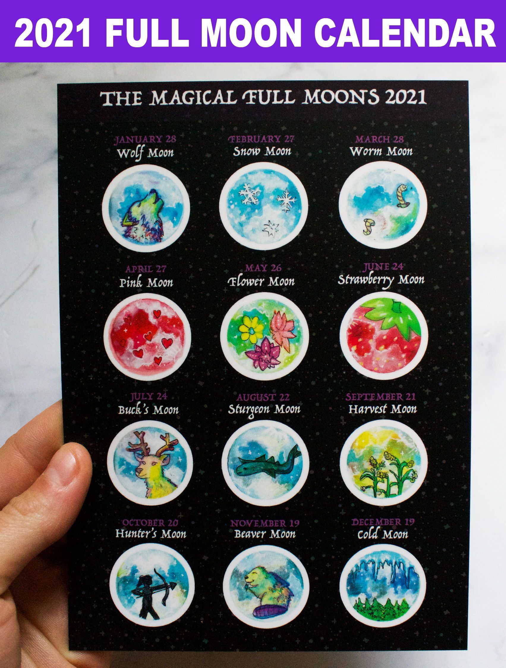 2021 Magic Full Moon Lunar Calendar - Traditional Full Moon Names and