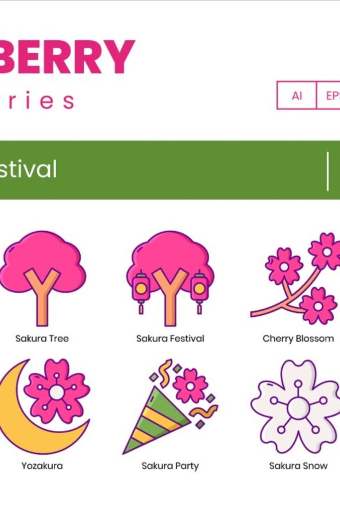 Sakura Cherry Blossom Festival Icons | Cherry blossom festival, Sakura