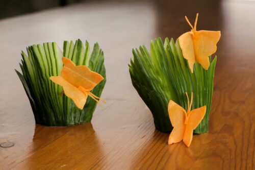 How To Make A Carrot Butterfly And Cucumber Fans Garnish | Fruit and