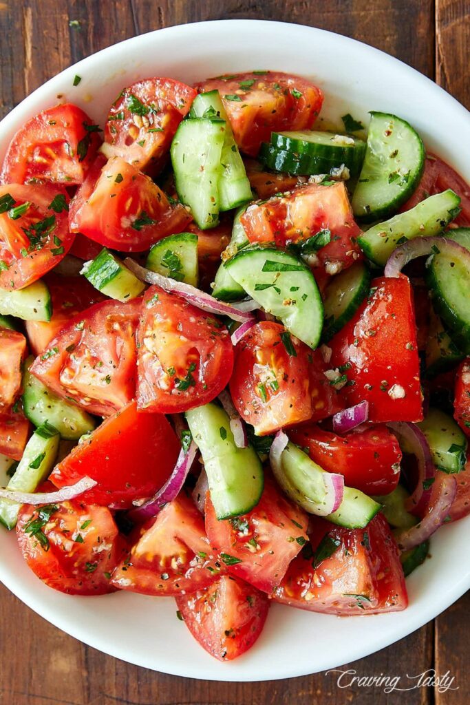 So delicious, so addictive, this Cucumber and Tomato Salad will make