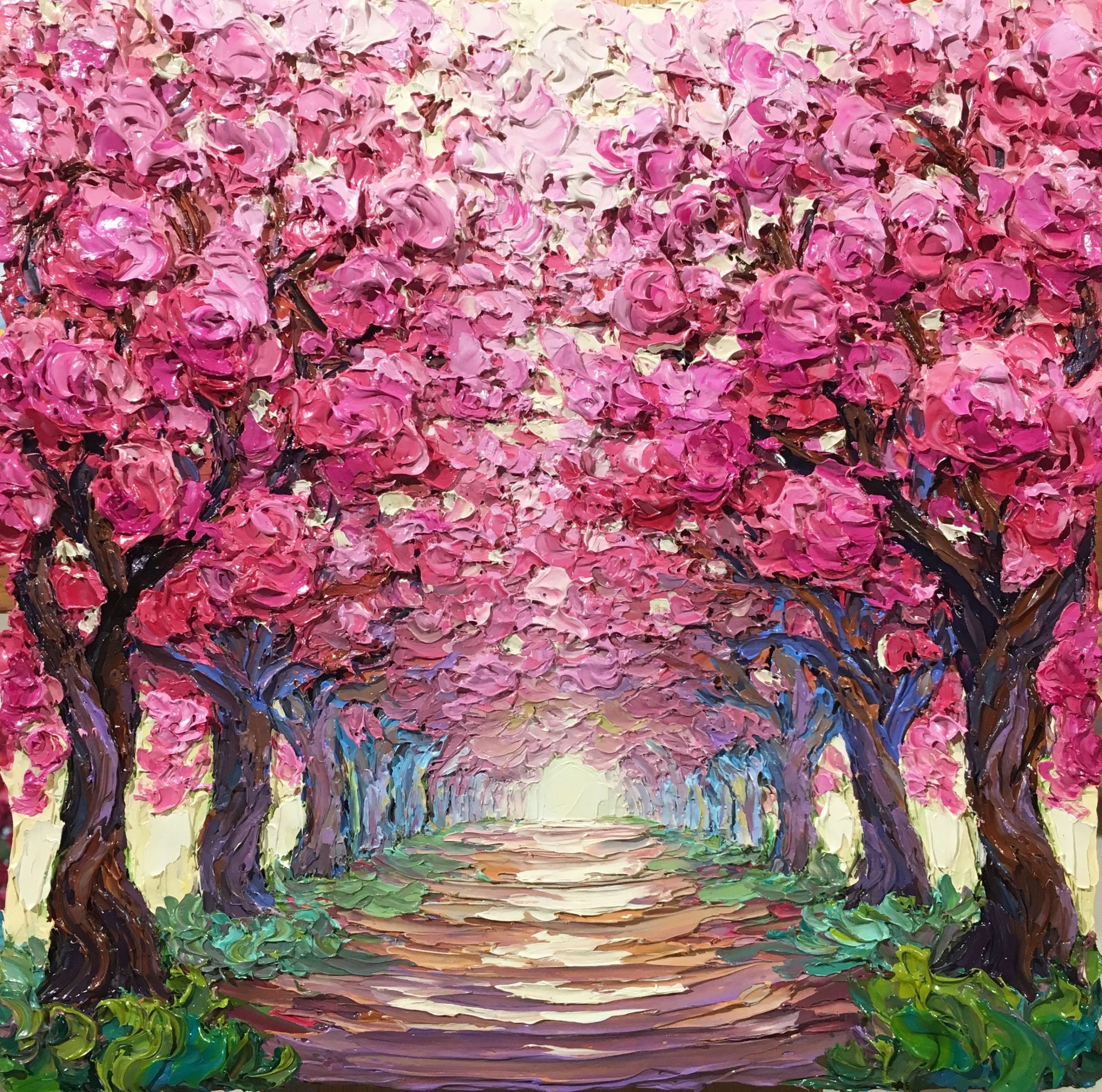 Cherry Blossom Path by Misun Holdorf | Original Oil Painting | Adelman