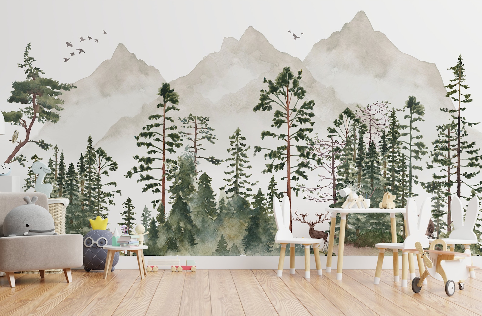 Forest wall mural Peel-n-Stick wallpaper Pine tree Woodland | Etsy