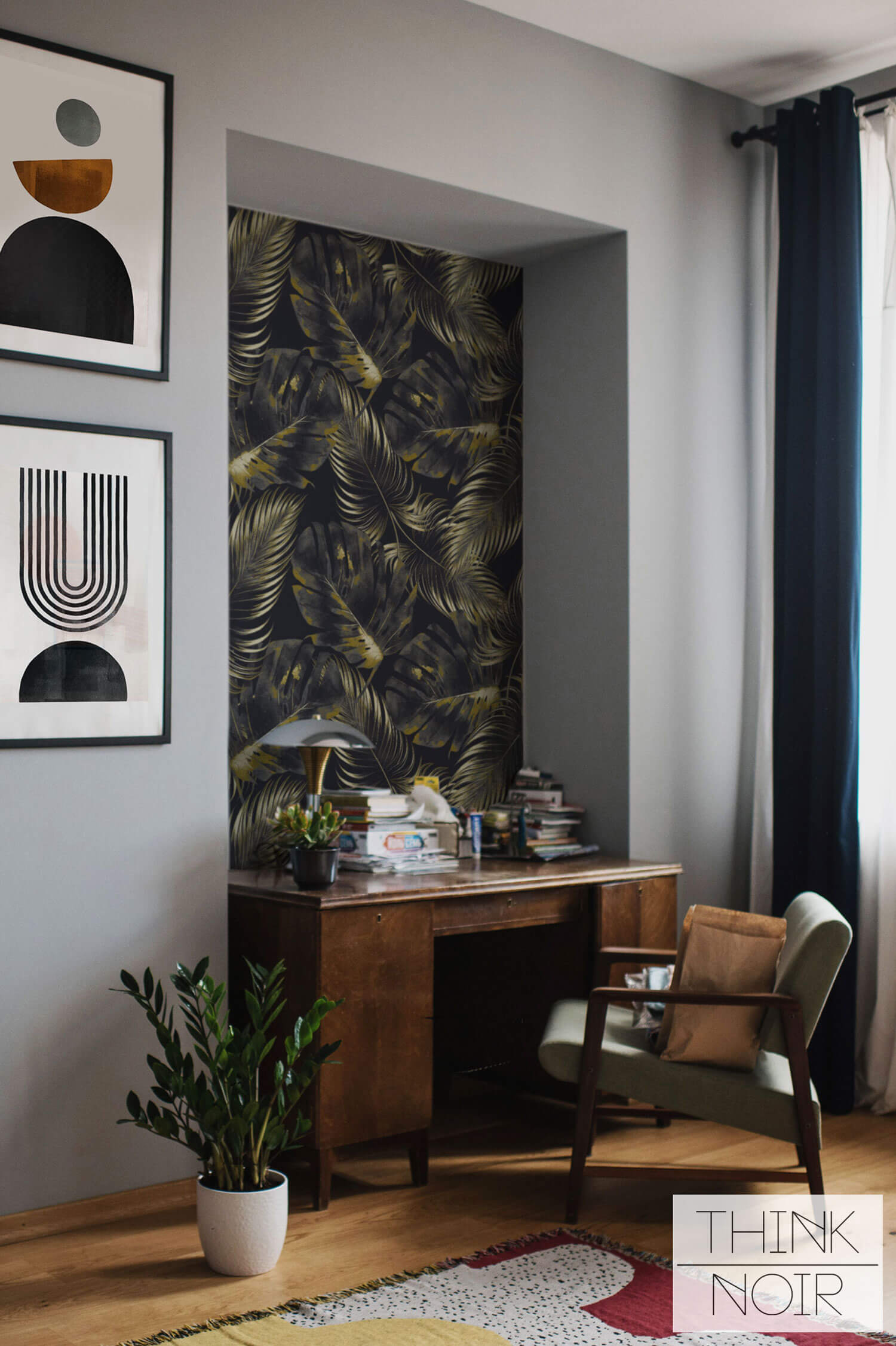 Dark & Moody Tropical Leaves Wallpaper for walls | ThinkNoirWallpaper