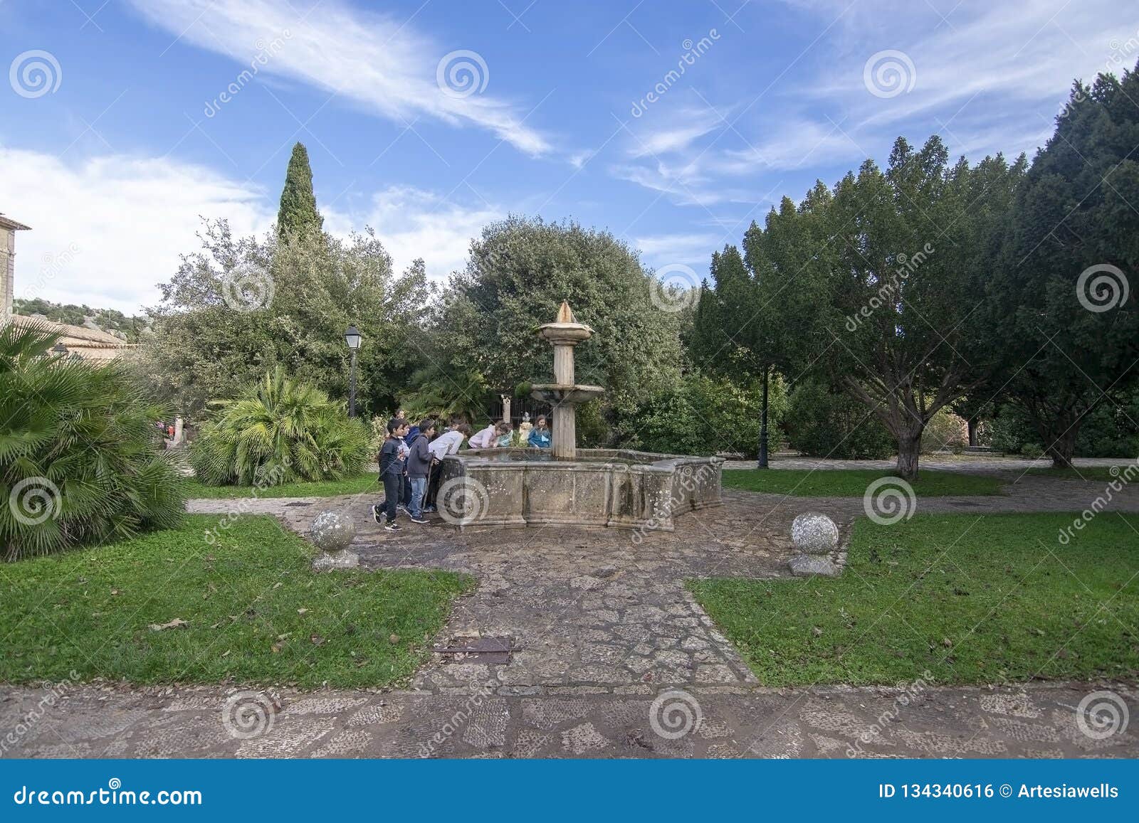 Fountain in Garden of Medieval Monastery Editorial Photo - Image of