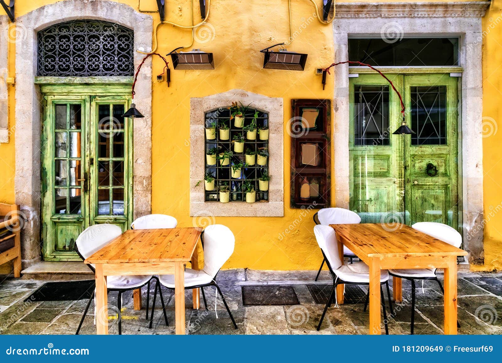 Traditional Tavern Restaurant in Rethymno,Crete Island,Greece. Stock
