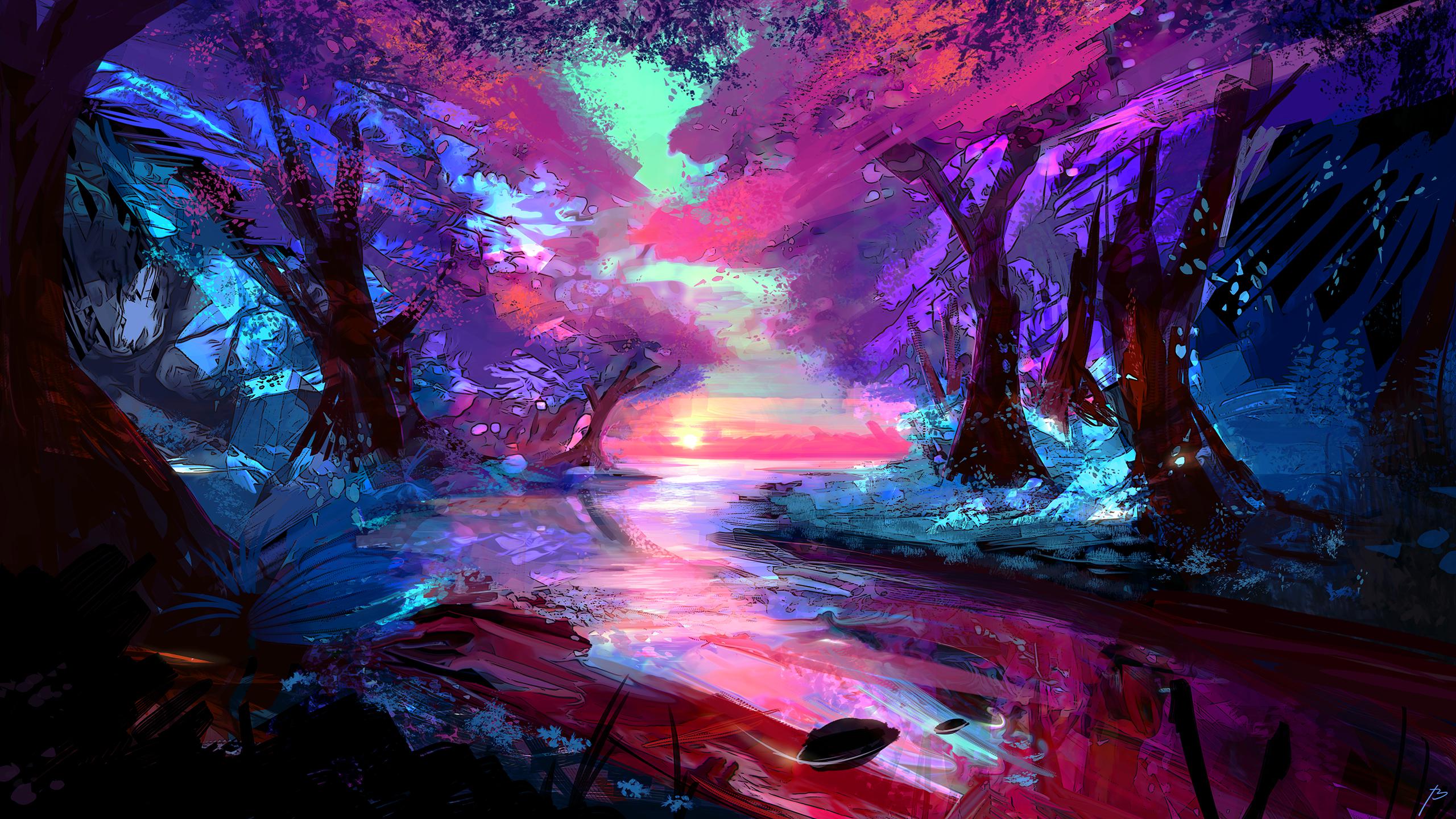 [2560×1440] colour vibrant forest. : wallpaper