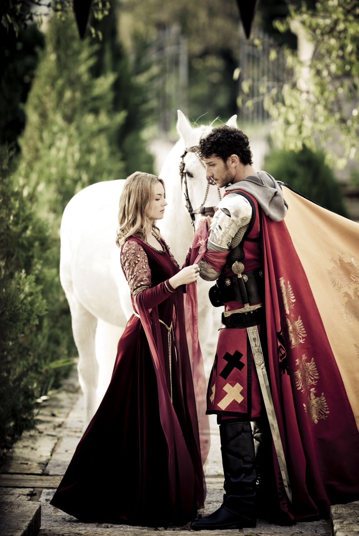 Farewell scene between medieval princess and knight for novel