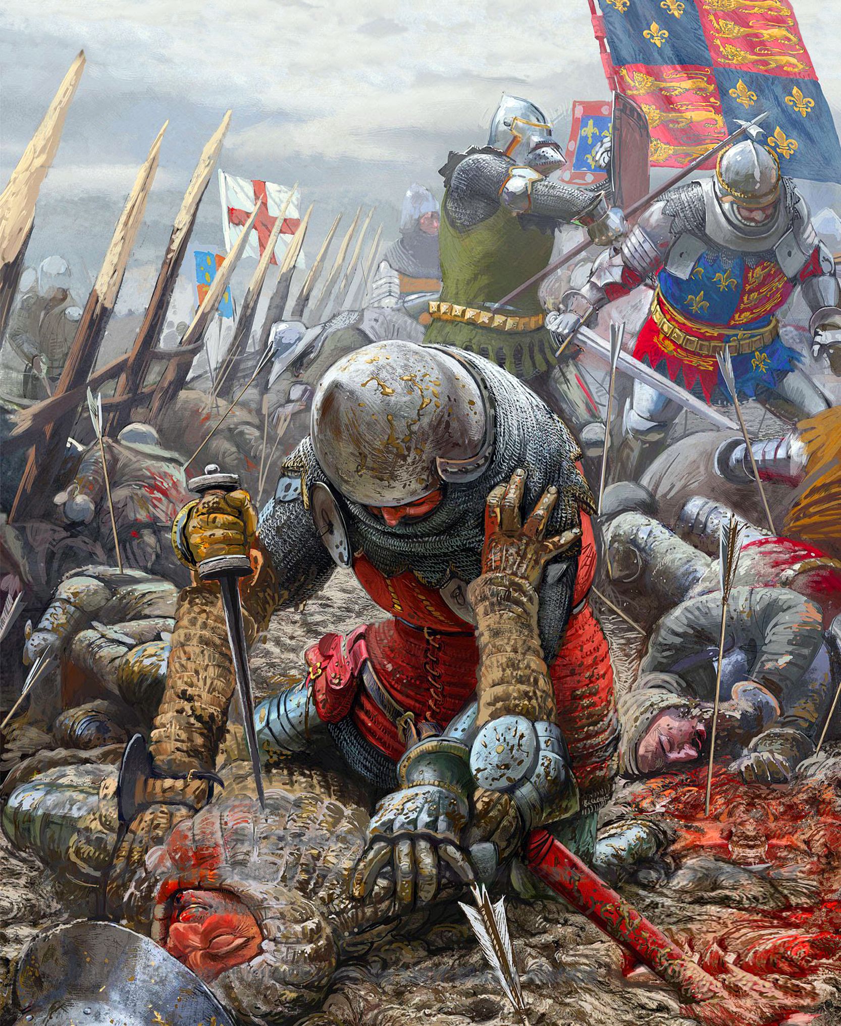 Brutal hand-to-hand struggle between English and French knights in the