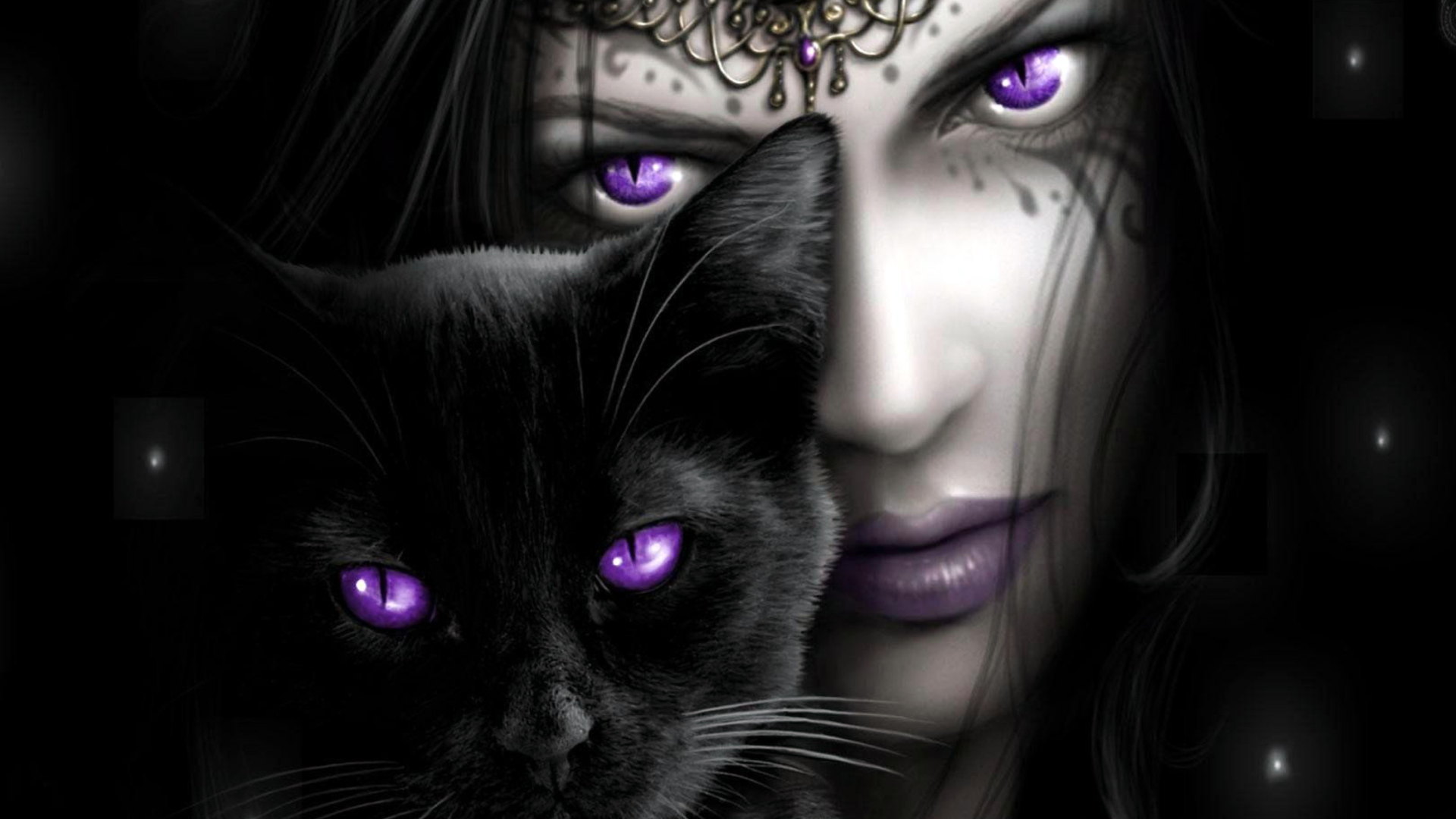 Witch With Black Cat Wallpaper for Desktop 1920x1080 Full HD
